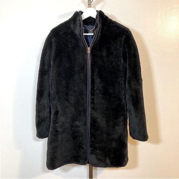 NWOT J. Crew Black Teddy Soft Sherpa High Collar Zip-Up Jacket Sz. XS - Picture 1 of 10